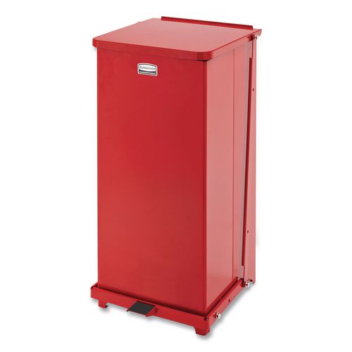Image of Rubbermaid® Commercial FGST24EPLRD Defenders Heavy-Duty Steel Step Can, 13 gal, Steel, Red