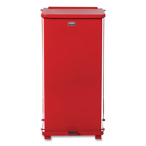 Image of Rubbermaid® Commercial FGST24EPLRD Defenders Heavy-Duty Steel Step Can, 13 gal, Steel, Red
