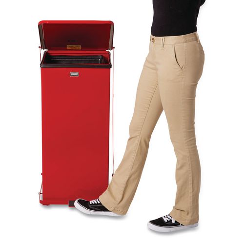 Image of Rubbermaid® Commercial FGST24EPLRD Defenders Heavy-Duty Steel Step Can, 13 gal, Steel, Red