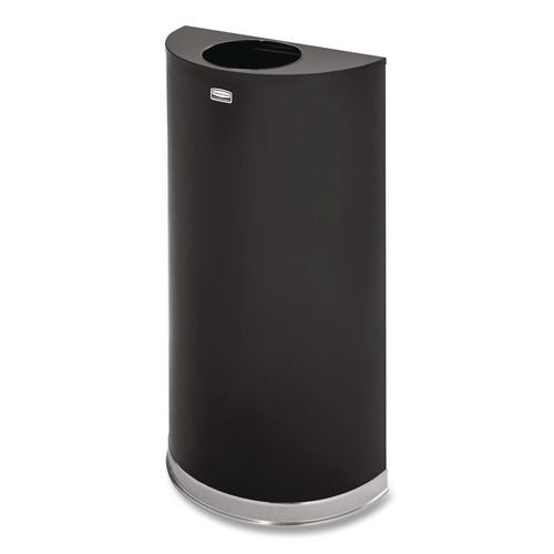 Image of Rubbermaid® Commercial FGSO1220PLBK European and Metallic Series Open Top Half-Round Receptacle, 12 gal, Steel, Black/Chrome
