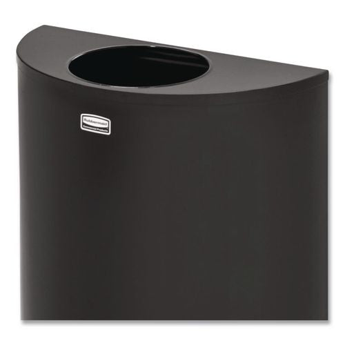 Image of Rubbermaid® Commercial FGSO1220PLBK European and Metallic Series Open Top Half-Round Receptacle, 12 gal, Steel, Black/Chrome