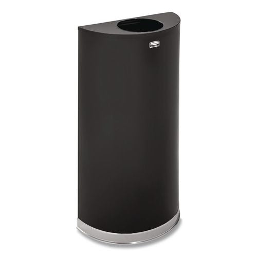 Image of Rubbermaid® Commercial FGSO1220PLBK European and Metallic Series Open Top Half-Round Receptacle, 12 gal, Steel, Black/Chrome