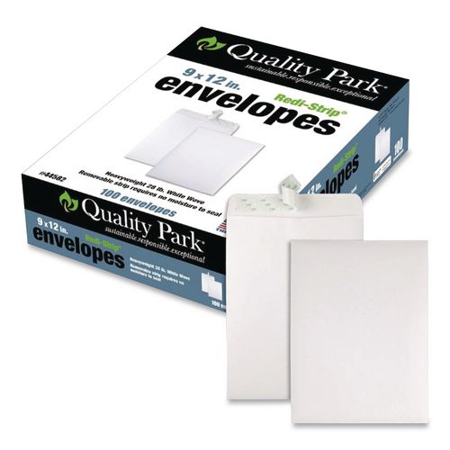 Image of Quality Park QUA43517 Redi-Seal Catalog Envelope, #10 1/2, Cheese Blade Flap, Redi-Seal Adhesive Closure, 9 x 12, White, Wove Finish, 100/Box