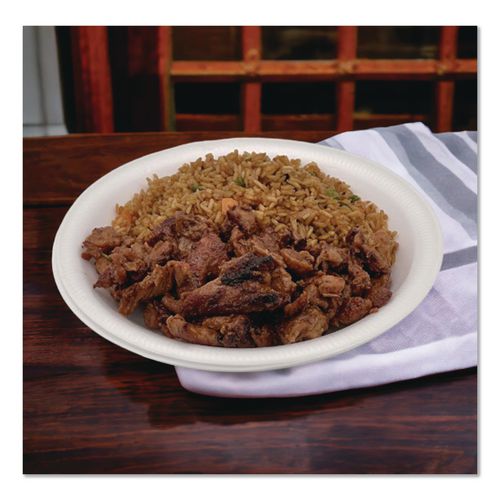 Image of Plastifar Foam Dinnerware, Plate, 9" dia, Poly Bag, White, 125/Sleeve, 4 Sleeves/Pack