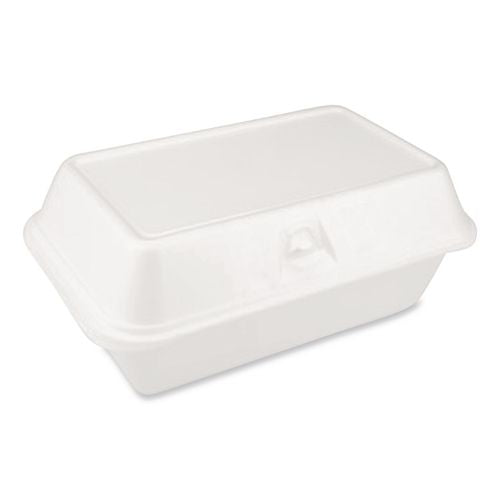 Image of Plastifar Foam Hinged Lid Container, Secure One Tab Latch, Poly Bag, 7.81 X 8.75 X 3.38, White, 100/sleeve, 2 Sleeves/bag, 1 Bag/pack