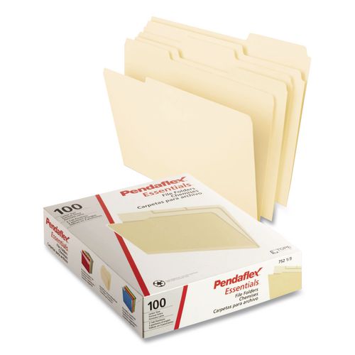 Image of Pendaflex® H114D Manila End Tab Folders, 9.5" High Front, Straight 2-Ply Tabs, Letter Size, Manila, 100/Box