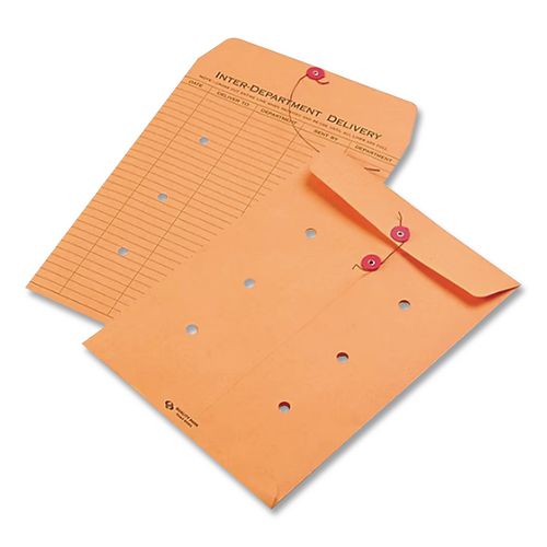 Image of Quality Park QUA63462 Brown Kraft String/Button Interoffice Envelope, #90, One-Sided Five-Column Format, 31-Entries, 9 x 12, Brown Kraft, 100/CT