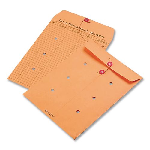 Image of Quality Park QUA63561 Brown Kraft String/Button Interoffice Envelope, #97, Two-Sided Five-Column Format, 52-Entries, 10 x 13, Brown Kraft, 100/CT