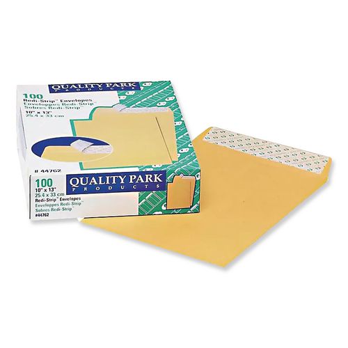 Image of Quality Park QUA44762 Redi-Strip Catalog Envelope, #13 1/2, Cheese Blade Flap, Redi-Strip Adhesive Closure, 10 x 13, Brown Kraft, 100/Box