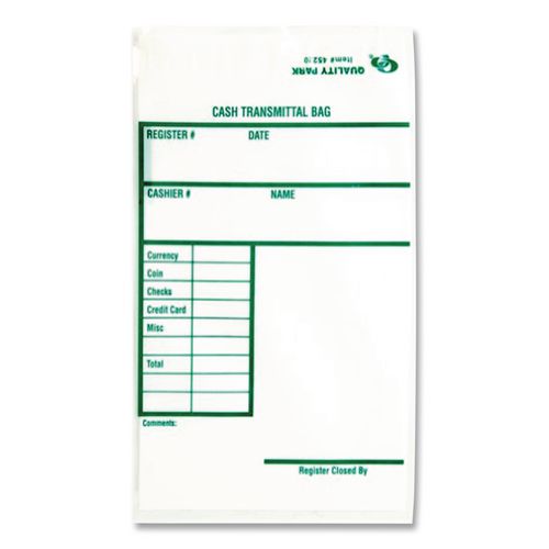 Image of Quality Park QUA45220 Clear Cash Transmittal Bags with Pre-Printed Info Block, Polyethylene, 6" x 9", Clear, 100/Pack
