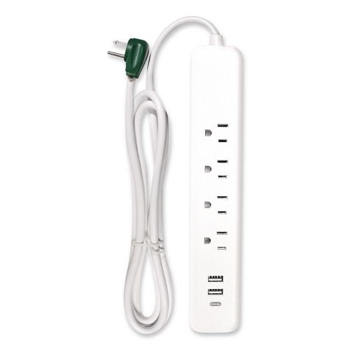Image of GoGreen Power GG-1462USBC Four-Outlet Surge Protector with Three USB Ports, 4 ft Cord Length Cord, 450 J, White