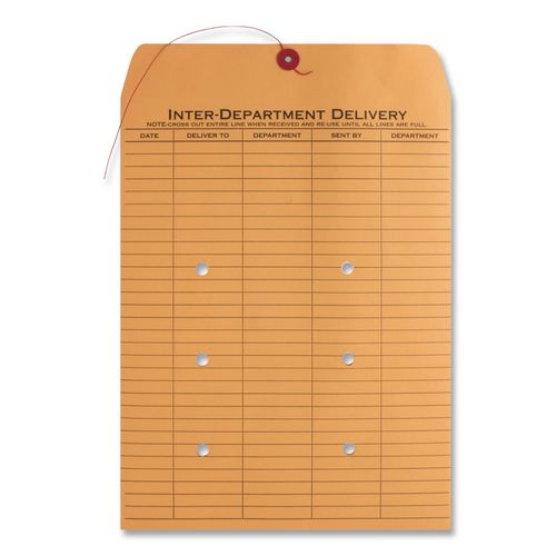 Image of Quality Park QUA63562 Brown Kraft String/button Box-Style Interoffice Envelope, #97, Two-Sided Three-Column Format, 10 X 13, Brown Kraft, 100/box