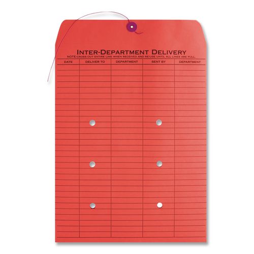Image of Quality Park QUA63574 Colored Paper String And Button Interoffice Envelope, #97, One-Sided Five-Column Format, 10 X 13, Red, 100/box