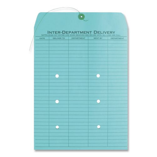 Image of Quality Park QUA63577 Colored Paper String And Button Interoffice Envelope, #97, One-Sided Five-Column Format, 10 X 13, Blue, 100/box
