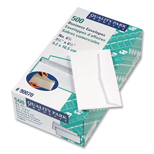 Image of Quality Park QUA90070 Business Envelope, #6 3/4, Commercial Flap, Side Seam, Gummed Closure, 24 lb Bond Weight Paper, 3.63 x 6.5, White, 500/Box