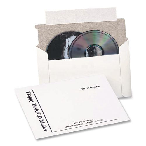 Image of Quality Park QUAE7266 Disk/CD Foam-Lined Mailers for CDs/DVDs, Square Flap, Redi-Strip Adhesive Closure, 5.13 x 5, White, 25/Box