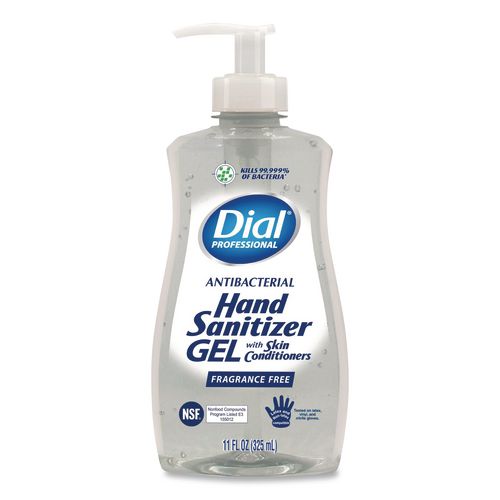 Image of Dial® Professional 1700035482 Gel Antibacterial Hand Sanitizer, 11 oz Pump Bottle, Fragrance-Free, 12/Carton