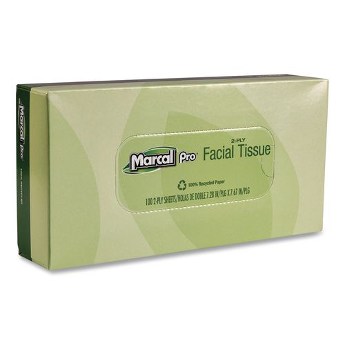 Image of Marcal PRO NP5701 100% Recycled Convenience Pack Facial Tissue, 2-Ply, White, 100 Sheets/Box, 30/Carton