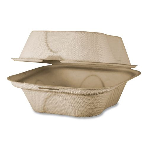 Image of World Centric® Fiber Hinged Takeout Containers, Burger Box, 6.5 x 6 x 3.2, Natural, Paper, 500/Carton
