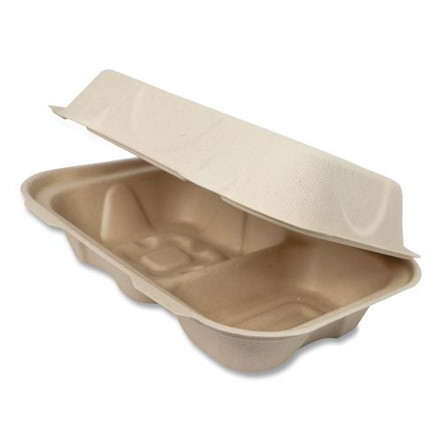 Image of World Centric® TO-SC-U34D-LFP Fiber Hinged Takeout Containers, Hoagie Box, 9.2 x 6.4 x 3, Natural, Paper, 500/Carton