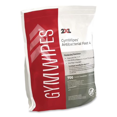 Image of 2XL TXL L101 Antibacterial Gym Wipes Refill, 1-Ply, 6 x 8, Unscented, White, 700 Wipes/Pack, 4 Packs/Carton