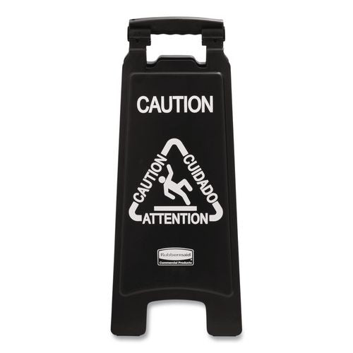 Image of Rubbermaid® Commercial 1867505 Executive 2-Sided Multi-Lingual Caution Sign, Black/White, 10.9 x 26.1