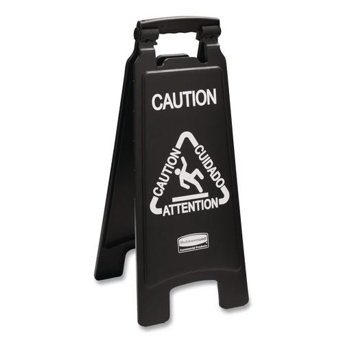 Image of Rubbermaid® Commercial 1867505 Executive 2-Sided Multi-Lingual Caution Sign, Black/White, 10.9 x 26.1