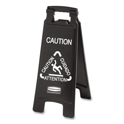 Image of Rubbermaid® Commercial 1867505 Executive 2-Sided Multi-Lingual Caution Sign, Black/White, 10.9 x 26.1