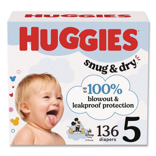 Image of Huggies® 56458 Snug and Dry Diapers, Size 5, 27 plus lbs, 136/Carton