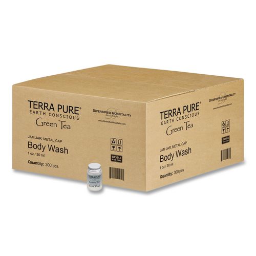 Image of Diversified Hospitality Solutions Terra Pure Body Wash Jam Jar, Green Tea Lemongrass, 1 oz Jar, 300/Carton
