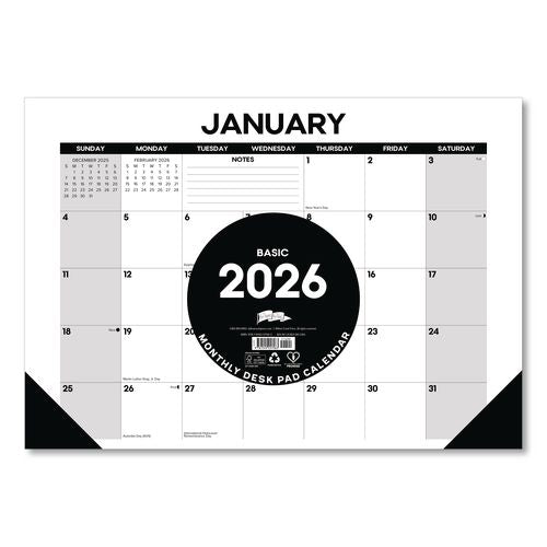 Image of Willow Creek Press 57063 Basic Small Monthly Desk Pad Calendar, 17 x 12, White/Gray/Black Sheets, Black Headband/Corners, 12-Month (Jan to Dec) 2026