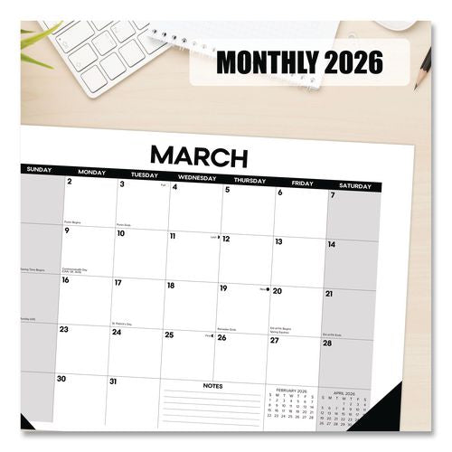 Image of Willow Creek Press 57063 Basic Small Monthly Desk Pad Calendar, 17 x 12, White/Gray/Black Sheets, Black Headband/Corners, 12-Month (Jan to Dec) 2026