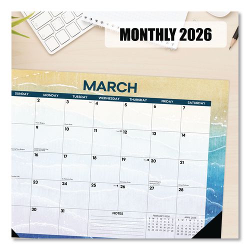 Image of Willow Creek Press 57070 Beaches Monthly Desk Pad Calendar, 17 x 12, White/Multicolor Sheets, Black Headband/Corners, 12-Month (Jan to Dec) 2026