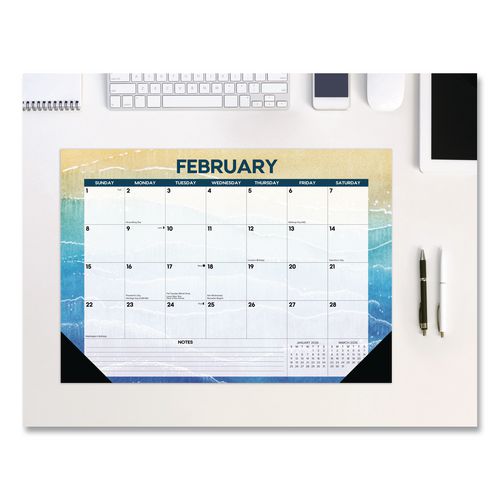Image of Willow Creek Press 57070 Beaches Monthly Desk Pad Calendar, 17 x 12, White/Multicolor Sheets, Black Headband/Corners, 12-Month (Jan to Dec) 2026