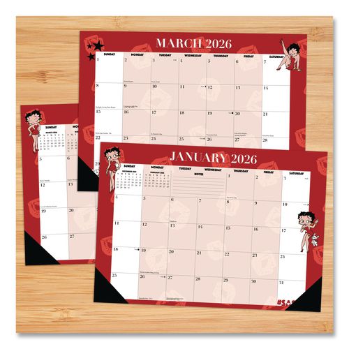 Image of Willow Creek Press 57087 Betty Boop Small Monthly Desk Pad Calendar, 17 x 12, Red/White Sheets, Black Headband, Black Corners, 12-Month (Jan-Dec) 2026