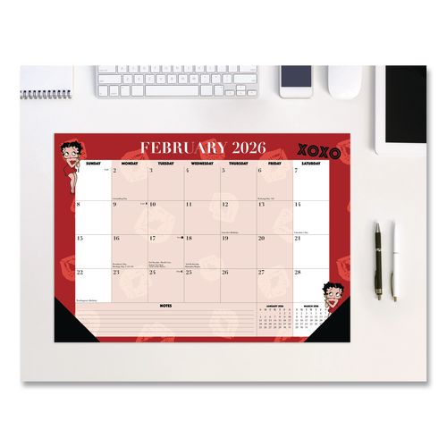 Image of Willow Creek Press 57087 Betty Boop Small Monthly Desk Pad Calendar, 17 x 12, Red/White Sheets, Black Headband, Black Corners, 12-Month (Jan-Dec) 2026