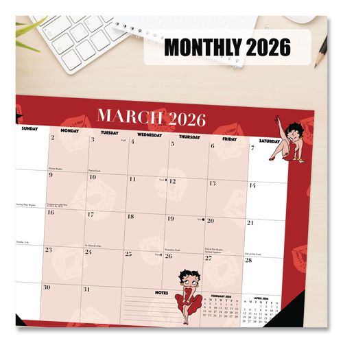 Image of Willow Creek Press 57087 Betty Boop Small Monthly Desk Pad Calendar, 17 x 12, Red/White Sheets, Black Headband, Black Corners, 12-Month (Jan-Dec) 2026