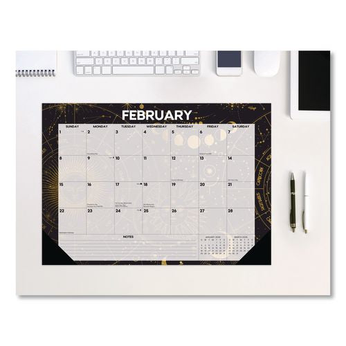 Image of Willow Creek Press 57100 Celestial Small Monthly Desk Pad Calendar, 17 x 12, Black/Gold/Gray Sheets, Black Headband/Corners, 12-Month (Jan-Dec) 2026