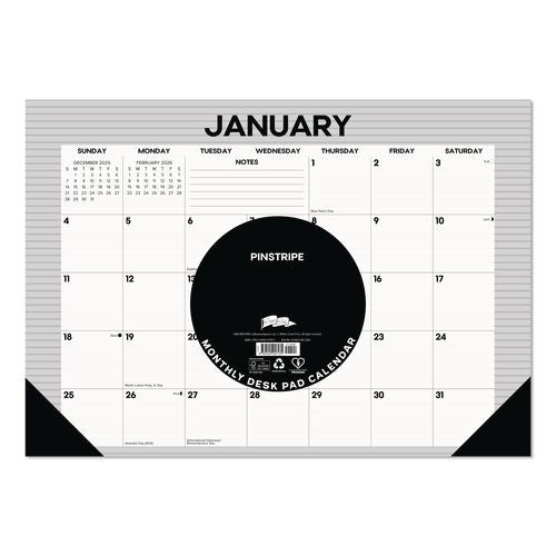Image of Willow Creek Press 57131 Pinstripe Small Monthly Desk Pad Calendar, 17 x 12, White/Gray Sheets, Black Headband, Black Corners, 12-Month (Jan-Dec) 2026