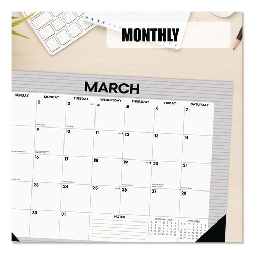 Image of Willow Creek Press 57131 Pinstripe Small Monthly Desk Pad Calendar, 17 x 12, White/Gray Sheets, Black Headband, Black Corners, 12-Month (Jan-Dec) 2026