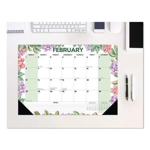 Image of Willow Creek Press 57162 Succulents Small Monthly Desk Pad Calendar, 17 x 12, White Sheets, Black Headband/Corners, 12-Month (Jan to Dec): 2026