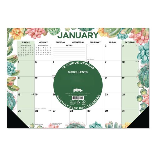 Image of Willow Creek Press 57162 Succulents Small Monthly Desk Pad Calendar, 17 x 12, White Sheets, Black Headband/Corners, 12-Month (Jan to Dec): 2026