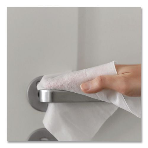 Image of Carlisle 37701 WipesPlus Disinfecting Surface Wipes, Flat Pack, 1-Ply, 7 x 8, Lemon, White, 80 Wipes/Refill Pack, 12 Packs/Carton