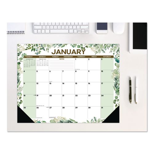 Image of Willow Creek Press 57223 Eucalyptus Large Monthly Desk Pad Calendar, 22 x 17, White/Green Sheets, Black Headband/Corners, 12-Month (Jan to Dec) 2026