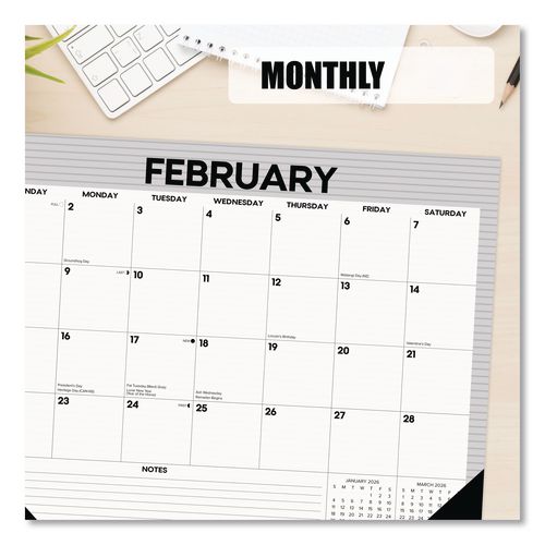 Image of Willow Creek Press 57261 Perfect Pinstripe Large Monthly Desk Pad Calendar, 22x17, White/Gray Sheets, Black Headband/Corners, 12-Month (Jan-Dec) 2026