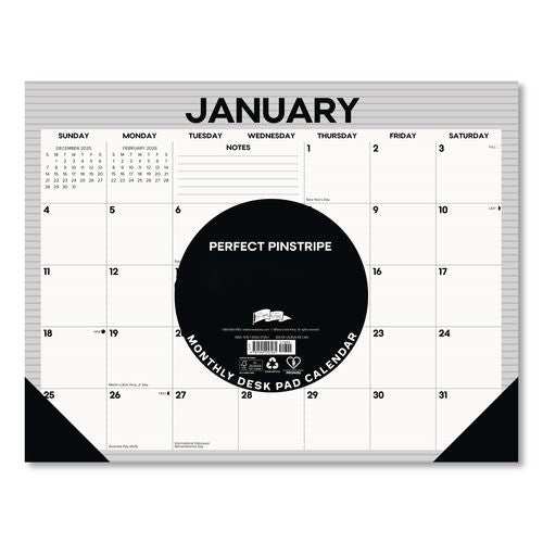 Image of Willow Creek Press 57261 Perfect Pinstripe Large Monthly Desk Pad Calendar, 22x17, White/Gray Sheets, Black Headband/Corners, 12-Month (Jan-Dec) 2026