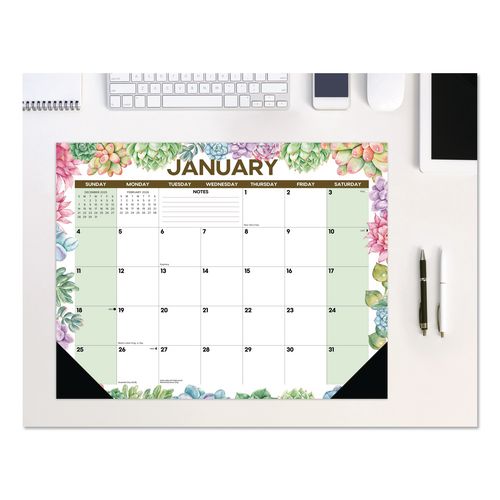 Image of Willow Creek Press 57285 Succulents Large Monthly Desk Pad Calendar, 22 x 17, White/Multicolor Sheets, Black Headband/Corners, 12-Month (Jan-Dec) 2026