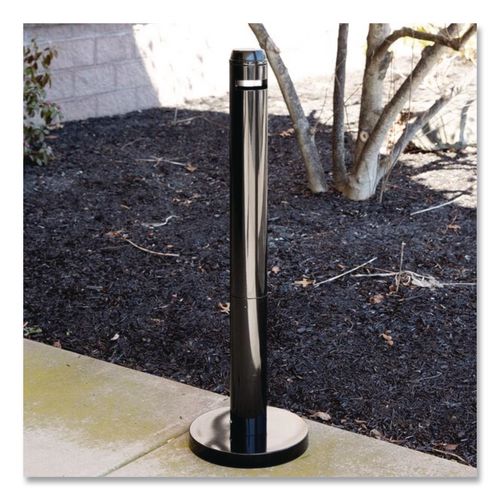 Image of Rubbermaid® Commercial FGR1BK Smoker's Pole, Round, Steel, 0.9 gal, 4 dia x 41h, Black