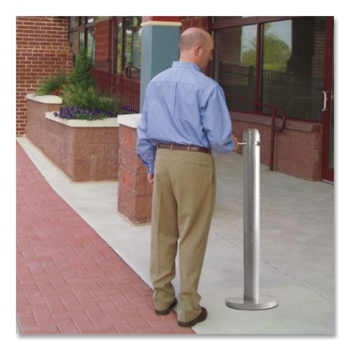 Image of Rubbermaid® Commercial FGR1SM Smoker's Pole, Round, Steel, 0.9 gal, 4 dia x 41h, Silver