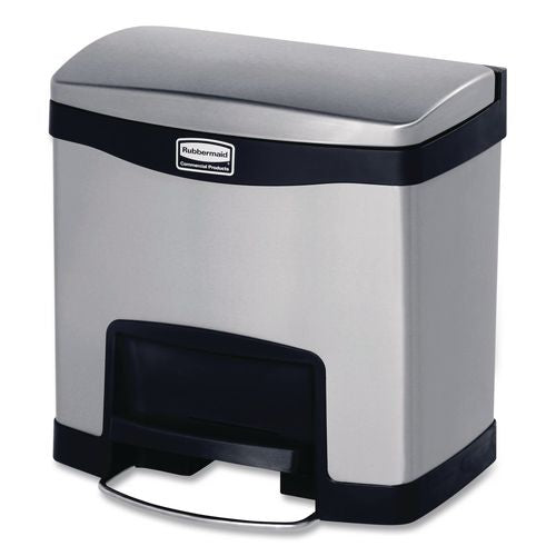 Image of Rubbermaid® Commercial 1901982 Slim Jim Stainless Steel Step-On Container, Front Step Style, 4 gal, Stainless Steel, Black